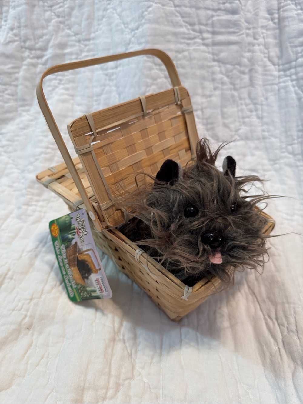 Plush Gray Small Pet Toy with Basket - Soft Scruffy Companion